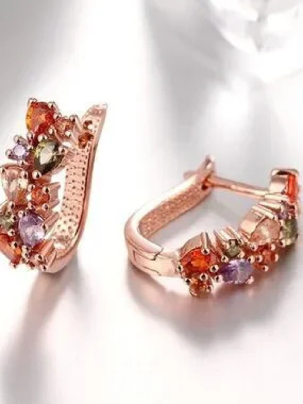 Anthropologie Rose Gold Multicolor Gemstone Hoop Earrings
